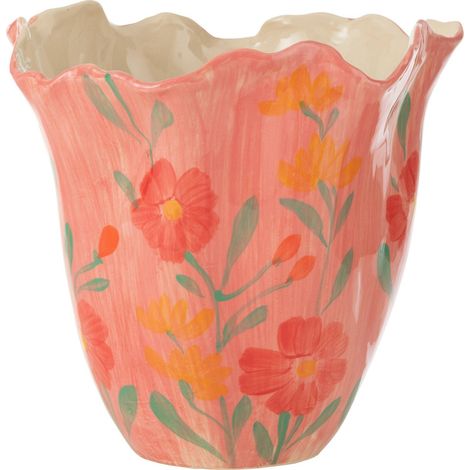 Vase poterie fleurs colorées ambiance joyeuse maison - Rose corail fleurs multicolores (1/3)