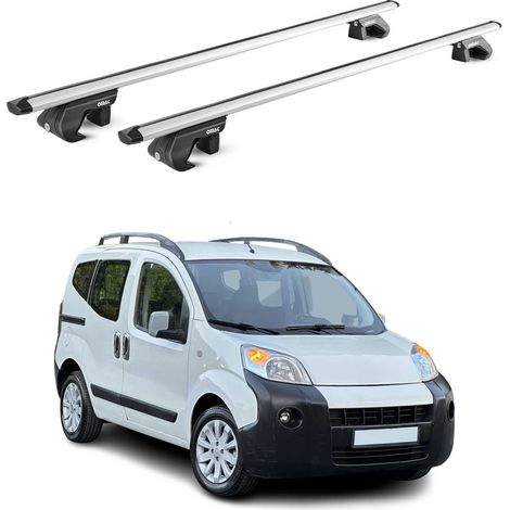OMAC Dachträger Aluminium TÜV geprüft für Citroen Nemo 2008-2013 3-5 tür – Für Standard Dachreling – T Nut – Max 90 kg – 2 Schlösser Silber (1/5)