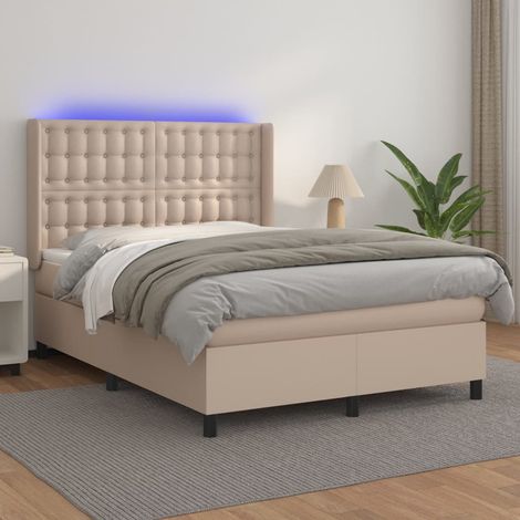 Cama box spring colchón LED cuero sintético capuchino 140x200cm vidaXL (1/5)