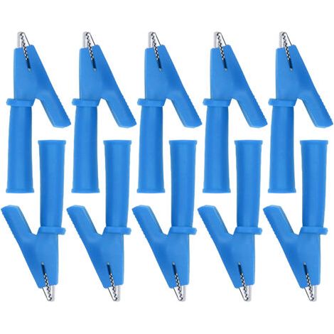 10Pcs Pinces crocodiles pour cordons de test Pinces multimètre de sécurité isolées en laiton PVC pour fiche banane 4 mm Bleu (1/5)