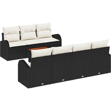 Ensemble de canapé de jardin en rotin de polyéthylène noir et beige. (1/5)