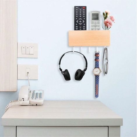 pair Porte-clés mural avec 5 crochets, porte-clés mural facile à installer, petit crochet à clés mural, porte-manteau, porte-courrier, adapté aux entrées et derrière les portes, blanc