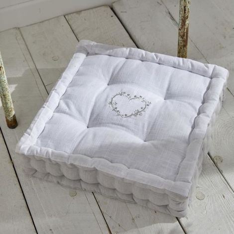 Coussin de sol - TODAY - CHARME - Slub x Chambray x Broderie Constance - 40 x 40 x 10 cm (1/5)