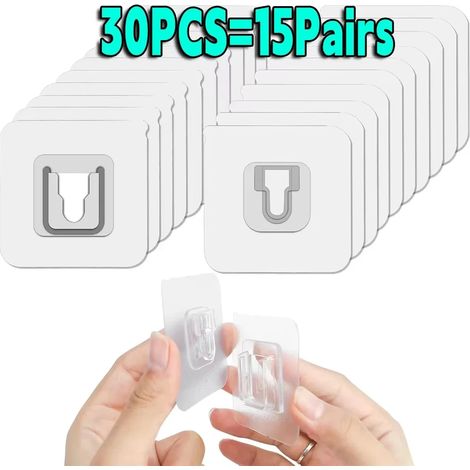 (15 paires) Crochets muraux adhésifs double face, ventouses transparentes et résistantes, pour rangement dans la cuisine et la salle de bain. (1/5)