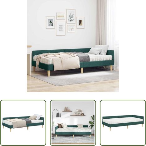 vidaXL Lit plateau -  Cadre de lit d'angle avec matelas avec matelas 2 pcs Vert tissu (1/5)