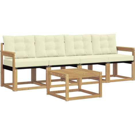 Set di divani da esterno con cuscino 5 pcs Bianco e Crema vidaXL