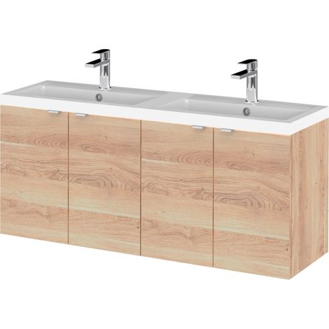 Alrewas Contemporary 4 Door Wall Hung Vanity Unit with Basin, Bleached Oak, 1200mm (1/4)