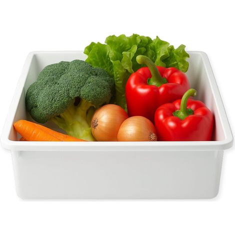 Vaschetta per frigorifero in plastica bianca da 15 Litri - misura 50x35x12 cm - Contenitore rettangolare impilabile con bordino per il trasporto e la conservazione degli alimenti (1/5)
