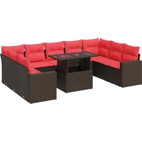 vidaXL Set Divani Giardino 10 pz con Cuscini Polyrattan Marrone Acacia (1/5)