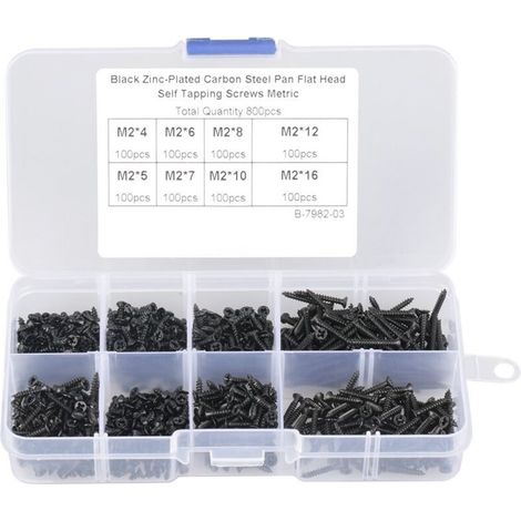 800 Stück/Set M2-Blechschrauben aus Kohlenstoffstahl, Senkkopfschrauben mit Flachkopf, selbstschneidende Holzschrauben mit Box (1/5)