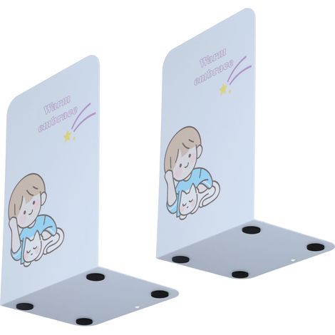 Deux serre-livres avec patins antidérapants, en métal robuste et durable, adaptés à une utilisation à la maison et à l'école.