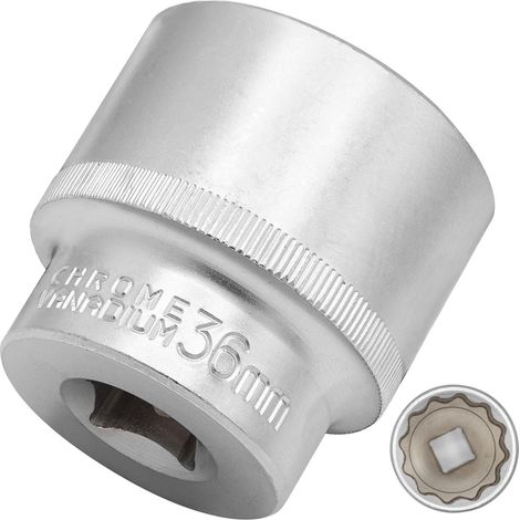 Douille 36 mm 1/2" douille 12 pans, CR-V, finition chromée mate (1/4)