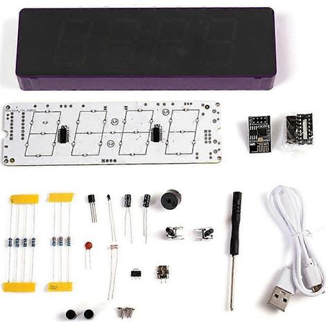 Kit électronique DIY : réveil numérique LED RGB multicolore avec affichage de la date et de la température, projet d'entraînement à la soudure, C (1/4)
