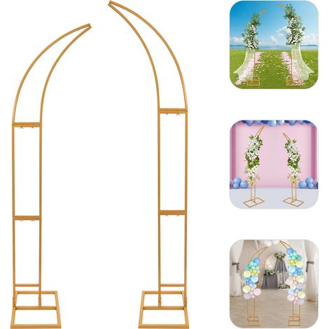 Set mit 2 modernen goldfarbenen Stahlrohr-Hochzeitsbogen-Klammern für Hochzeit, Zeremonie und Party