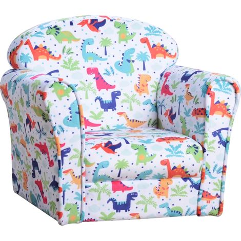 Children Armchair Kids Sofa Tub Chair Seat Cartoon Dinosaur Pattern Bedroom Flannel Wooden Frame Non-slip Playroom Seater
