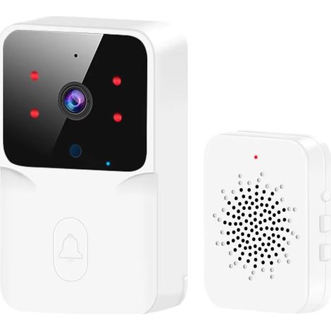 Sonnette vidéo Wi-Fi intelligente avec vision nocturne, étanche, audio bidirectionnel, partage à domicile et changeur de voix (blanc) (1/5)