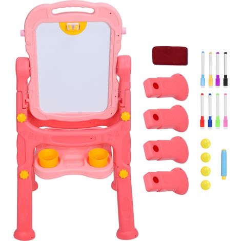 Chevalet enfant PP plastique double face tableau magnétique dessin avec hauteur réglable Rose (1/5)