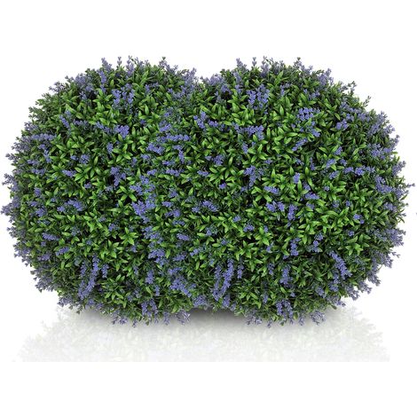 Set di 2 Piante Artificiali a Sfera con Fiori di Lavanda per Casa e Giardino Ø42 cm, Verde e Viola