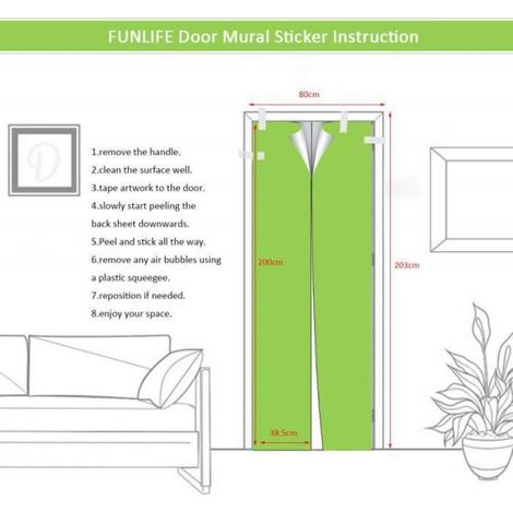 Sticker Porte Trompe l'oeil Effect 3D pour Décoration Mur Salon Cuisine Chambre Salle de Bain Papier Peint 77X200cm Porte Verte (1/4)