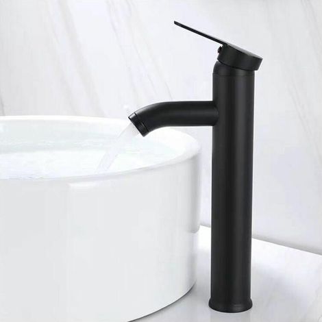 Mitigeur de Lavabo Haut Bec, Robinetterie Monotrou pour Vasque de Table, Cuivre Chromé avec Aérateur Amovible, Salle de Bain Moderne (1/5)