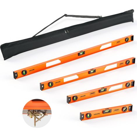 Niveau à Bulle Magnétique Lot de 4, 400, 600, 900 et 1200 mm, Niveau en Alliage d'Aluminium à Profilé en I pour Accrochage de Cadres, Rénovation et Bricolage, 3 Fioles Vertes, Trou de Suspension (1/5)