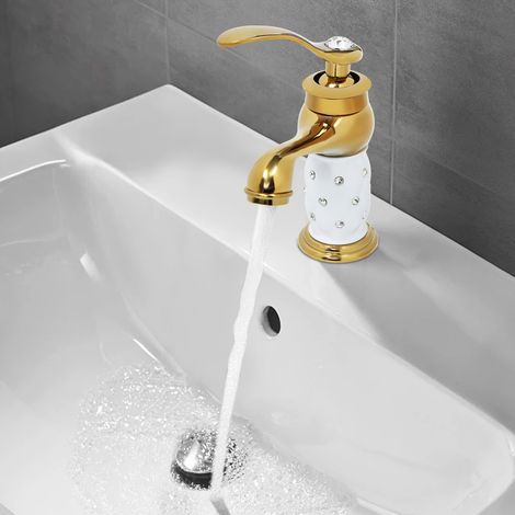 Rubinetto ottone con diamante acqua fredda e calda, ricambio lavabo (1/5)