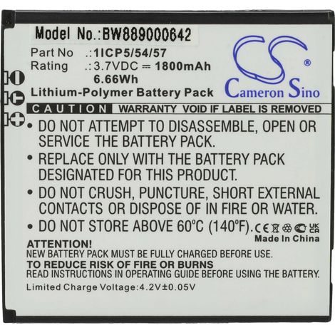 vhbw Battery Replacement for Angelcare 1ICP5/54/57 for Baby Monitor, Babyphone (1800 mAh, 3.7 V, Li-polymer)