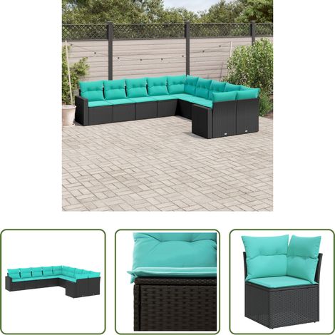 vidaXL Canapé en résine - Salon de jardin 10 pcs avec coussins noir résine tressée (1/5)