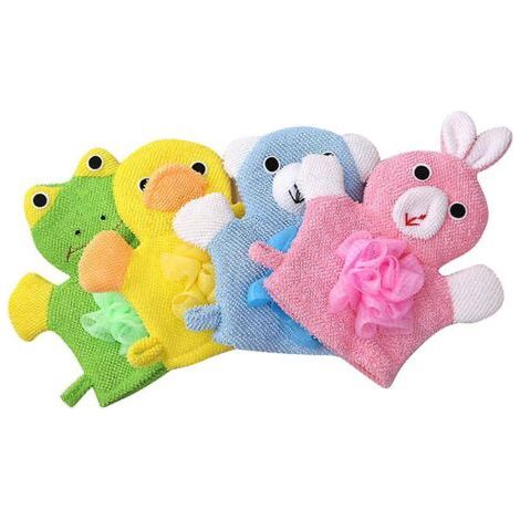 Gants de douche de bébé Mignons Gants de bain pour animaux Marionnettes Style Soft Baby Éponge Gants de bain (4 pièces) (1/2)