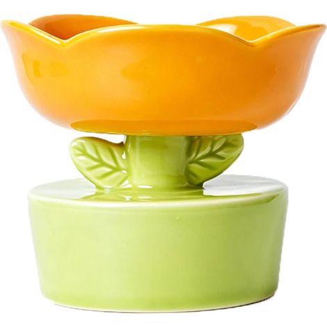 Ceramic Cat Bowl Elevated by Orange Flower (1/5)