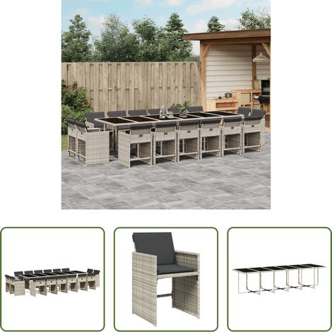 Gartentisch - 17-tlg. Garten-Essgruppe mit Kissen Hellgrau Poly Rattan (1/5)