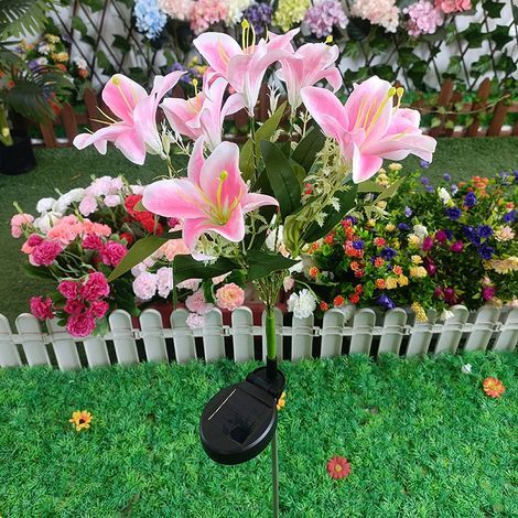Set mit 2 Solar-Gartenleuchten mit 14 Lilienblüten, Solar-Gartenleuchten, Solar-Blumenleuchten, wasserdichte dekorative Außenleuchten (1/5)