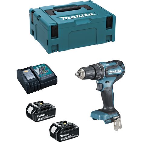 Makita Utensili - Trapano avvitatore a percussione a batteria da 18 V, 2 batterie LXT da 3,0 Ah, caricabatterie DHP485RFJ (1/5)