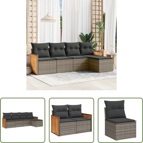 vidaXL Rattanmöbel - 5-tlg. Garten-Sofagarnitur mit Kissen Grau Poly Rattan (1/5)