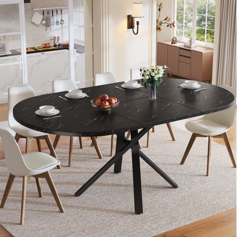 Esstisch ausziehbar rund 100/140 cm Marmoroptik MDF OKMYHOME (1/5)