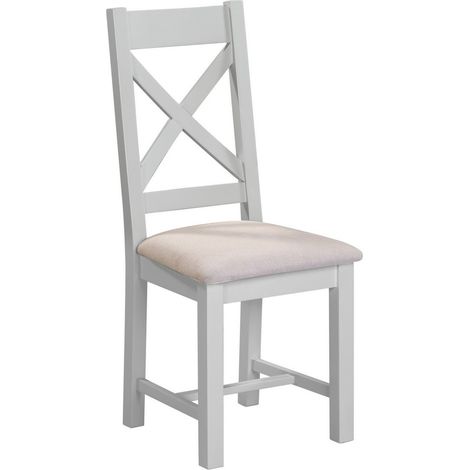 Windsor Cross Back Dining Chair (Set of 2) - L51 x W46 x H105.5 cm - Pebble Grey/Oat Fabric