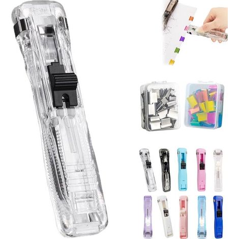 Cucitrice pieghevole portatile con 100 punti metallici riutilizzabili inclusi. Cucitrice a punti metallici a pressione riutilizzabili per documenti. (1/5)