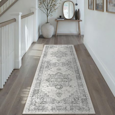 Vintage Tapis Couloir Gris 60x180cm Long Antidérapanta Rug Cuisine,Chambre Enfant Rugs,Descente de Lit Rug,Lavable en Machine Carpet,Interieur Doux Poil Ras,Bureau Carpets (1/5)