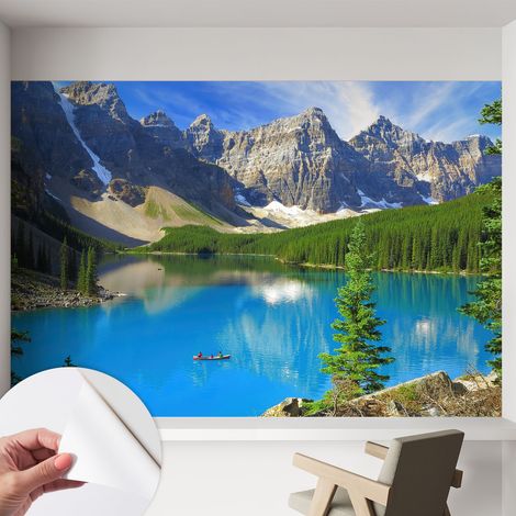Papier peint autocollant avec imprimé décoratif pour salon et chambre à coucher Installation facile Lac de montagne 152x104 cm (1/5)