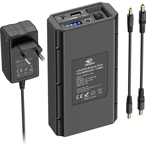 6000mAh Batterie Externe, Pack Batterie Ont 12V Porte DC in/Out Équipement et 9V Porte DC Out et USB-A Équipement, Power Bank pour Smartphone, Bande LED, Caméra de Surveillance (1/5)