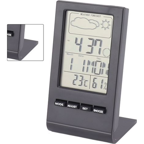 Digitales Hygrometer mit LCD-Display, Innenthermometer, Feuchtigkeitsanzeige, Temperatur- und Feuchtigkeitsüberwachung, Alarmfunktion, Wetteranzeige, schwarz (1/5)