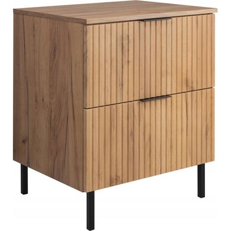 Waschtischunterschrank 60 cm - Goldene Eiche - Modern - Geriffelte Fronten - Soft Close Technologie (1/5)