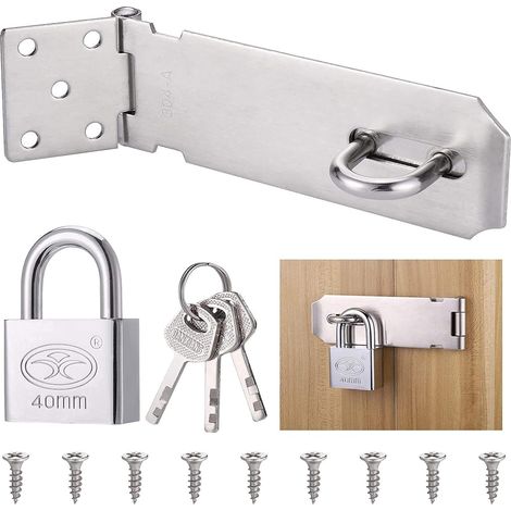 Moraillon à Cadenas en Acier Inox, Moraillon de Loquet Porte, Moraillon et Agrafe Robuste avec Vis, Cadenas de Porte, Agrafe Cadenas à Loquet de Remise, Loquet Porte Salle de Bain, Fermoir de Hangar (1/5)