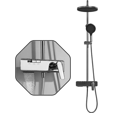 Ensemble de robinetterie de douche de luxe, système de douche pluie, ensemble robinet de baignoire et douche — Noir (1/5)