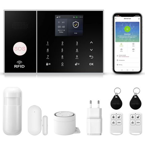 Alarme Maison sans Fil 4G, 8 Pièces WiFi Systèmes Sécurité pour la Maison avec 120DB Sirène, Détecteur de Mouvement, Capteurs de Fenêtre et de Porte, Compatible avec Assistant (1/5)