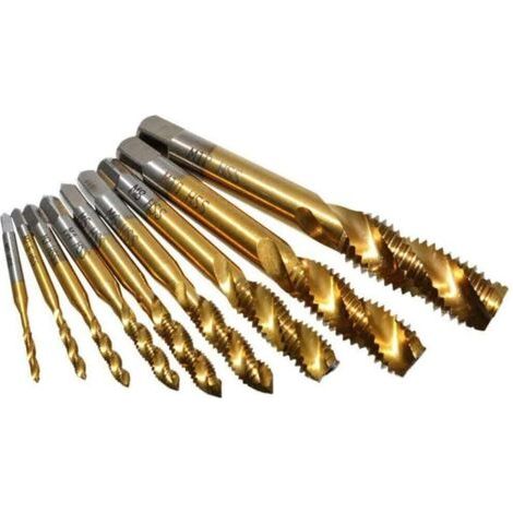 BUNTHAUS PA 9Pcs Tarauds à Vis Cannelés Spirale en HSS, Tarauds à Goujure Hélicoïdale Assortiment Outil de Taraudage de Filetage en Acier Rapide Revêtement Titane M2 M2.5 M3 M4 M5 M6 M8 M10 M12 (1/4)