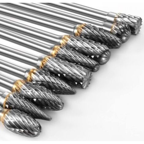 Carbide Burr Set Compatible with Dremel, 10 Pieces Metal Burrs with 1/8” Shank for DIY, Wood Carving, Metal Polishing, Engraving, Drilling (1/5)