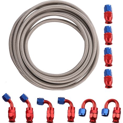Stainless Steel PTFE Fuel Line Hose 6 Meter AN6 -6 AN Swivel Fitting Return SetAN6 -6AN,AN-6 Red Swivel Fitting Stainless Steel Braided Fuel Line Hose 20FT Kit (1/5)