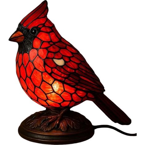 Lampe Cardinal - Oiseau Rouge En Résine Et Verre Coloré - Décor De Table Pour Chambre À Coucher Bureau - 1 Pièce (1/5)