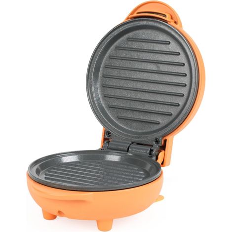 Giles & Posner Funfair Mini Griddle – Plaques de cuisson antiadhésives sans PFAS, cuisson sans huile, burgers, paninis, muffins pour le petit-déjeuner, préchauffage en 2 minutes, 11,5 cm, 55W, orange (1/5)